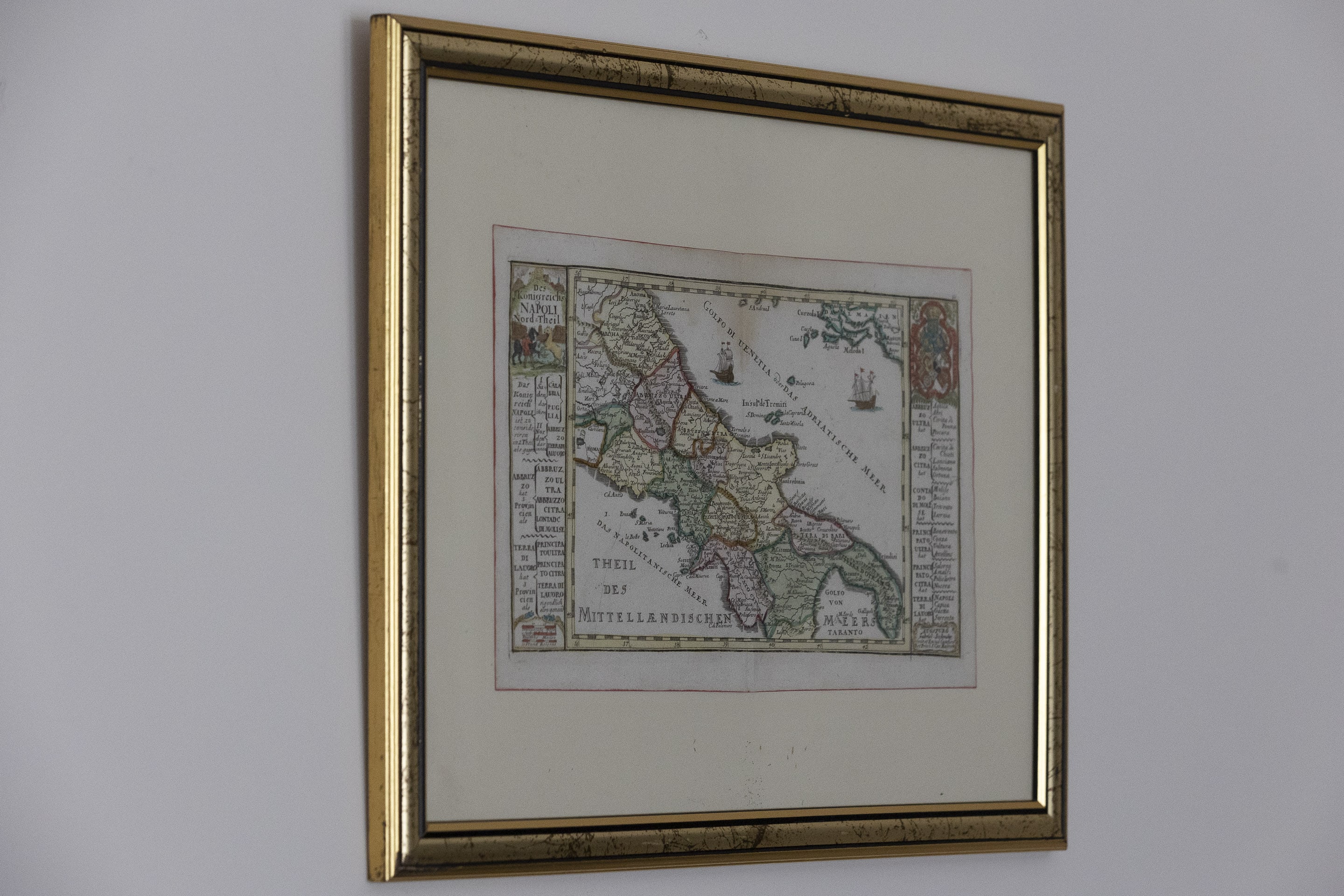 Mappa geografica antica in cornice dorata, dettaglio dello studio legale